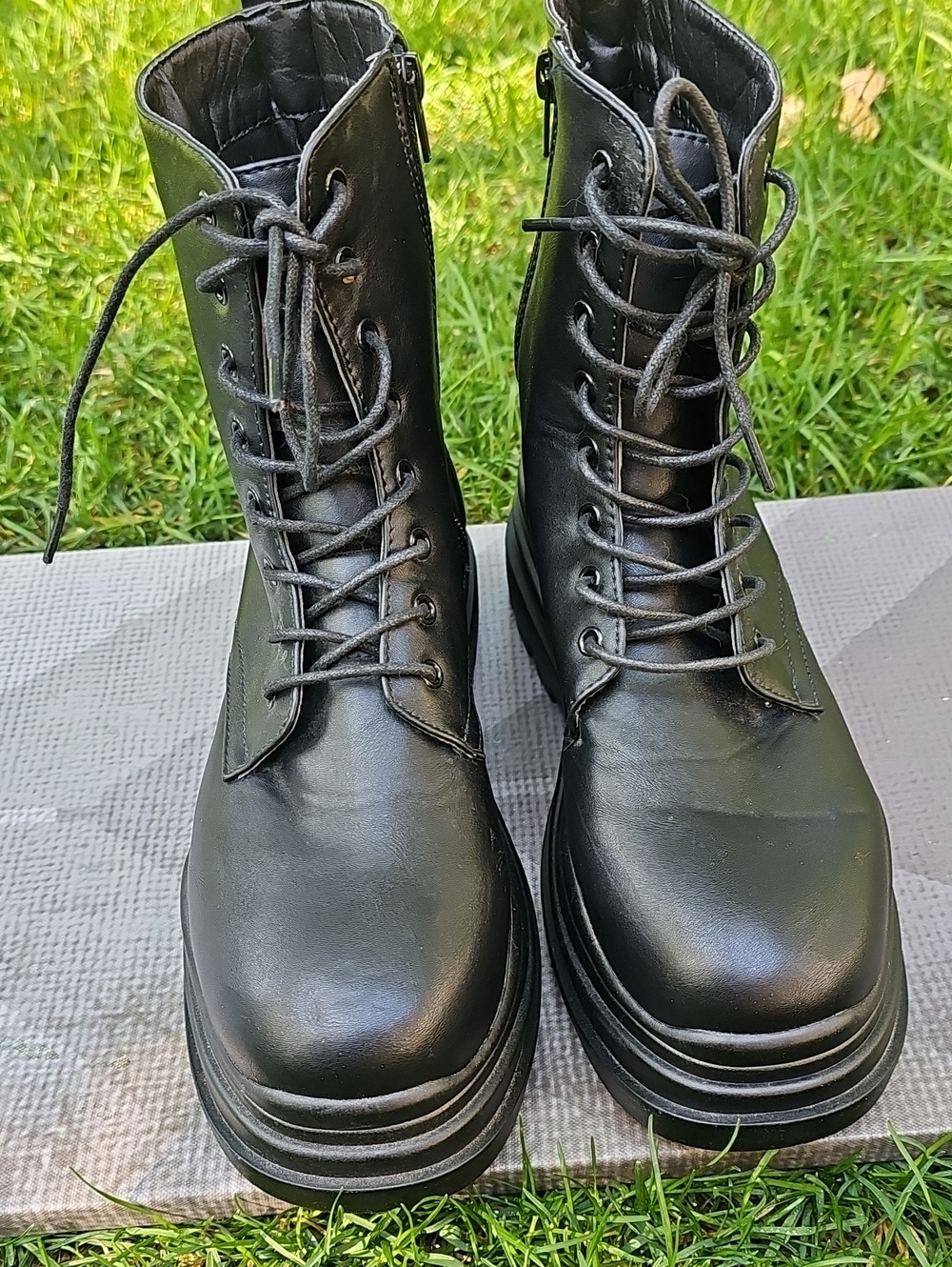 Aedene Women's Black Lace-Up Combat Boots - 10